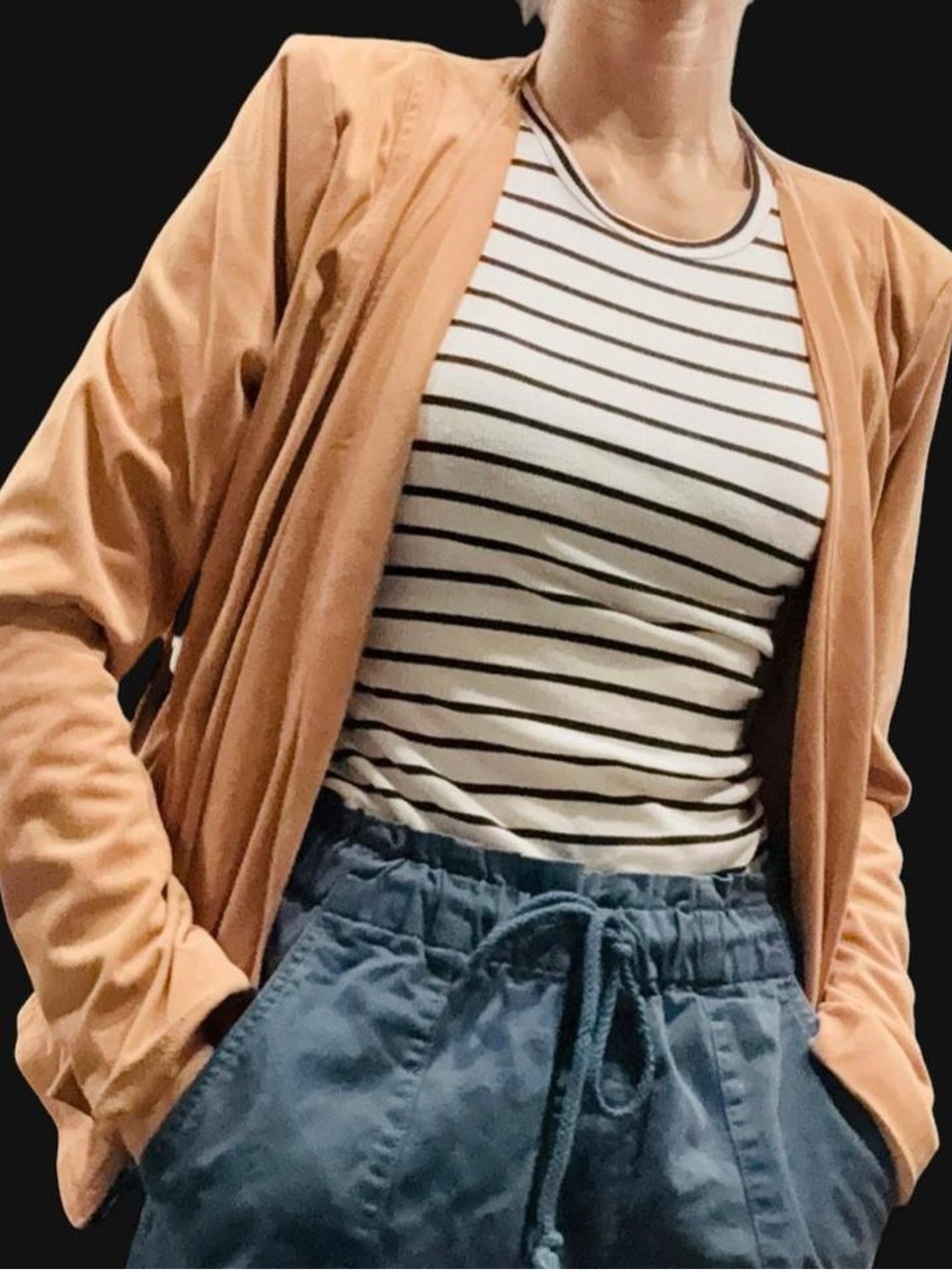 Hutch Open Front Blazer Jacket Small Tan Waterfall Drape Stretch Lightweight